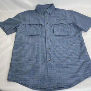 LL Bean Men's Small Fishing Shirt Vented Short Sleeve Blue Plaid